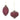 Two burgundy glass ornaments with white piping, gold caps, and hanging strings