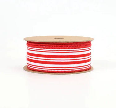 La Ribbons Red-White Striped Wired Ribbon 1.5"W x 10yd - Velvet Ribbons Ribbon