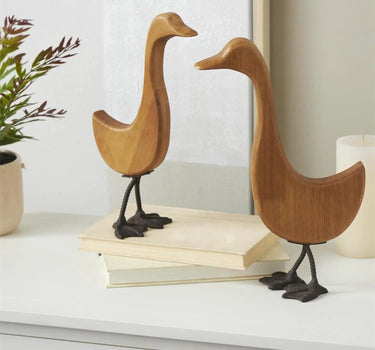 Deco Marché Brown Wood/Metal Duck Sculpture (2 Sizes) - Sculptures & Statues Merchandise