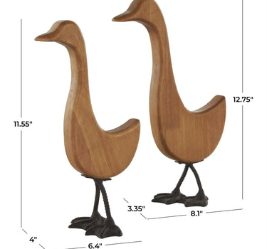 Deco Marché Brown Wood/Metal Duck Sculpture (2 Sizes) - Sculptures & Statues Merchandise