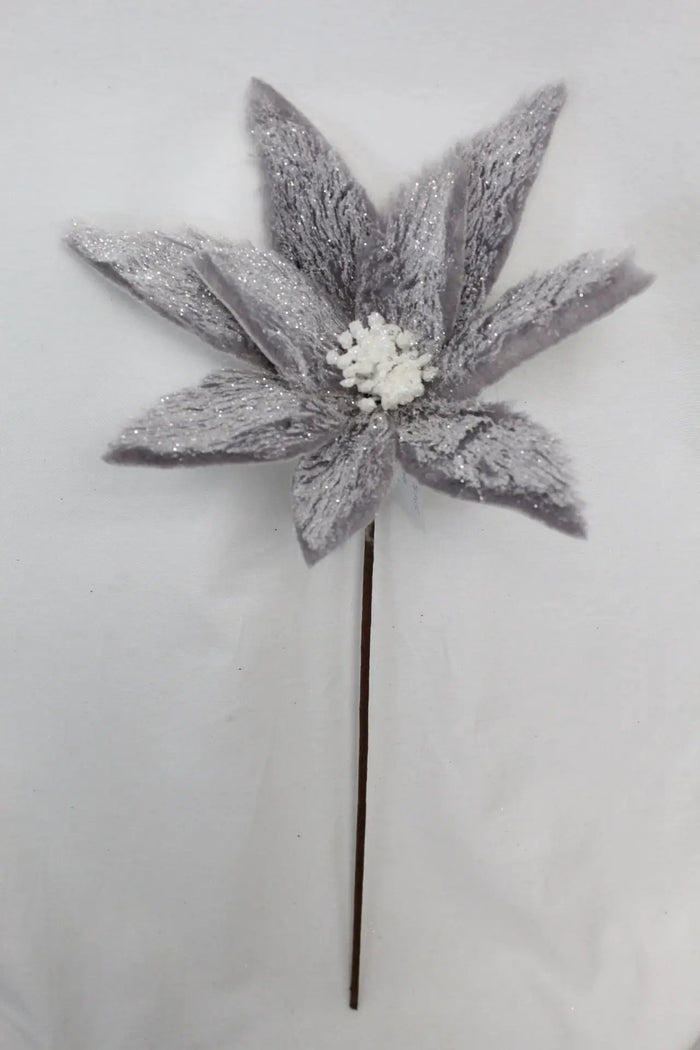 Fur Poinsettia Spray Grey 25.5"