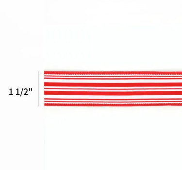 La Ribbons Red-White Striped Wired Ribbon 1.5"W x 10yd - Velvet Ribbons Ribbon