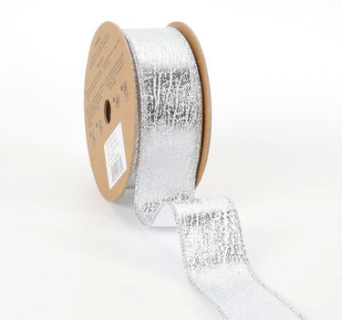 La Ribbons Wired Ribbon Silver Faux Leather 1/2" x 10Yd - Velvet Ribbons Ribbon