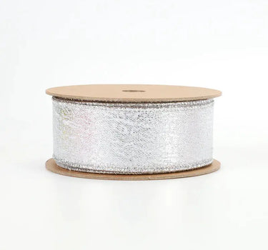 La Ribbons Wired Ribbon Silver Faux Leather 1/2" x 10Yd - Velvet Ribbons Ribbon