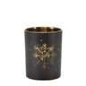 Melrose black glass snowflake candle holder with gold pattern