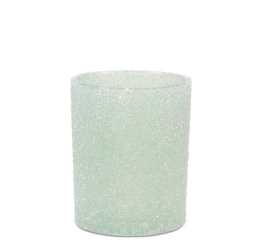 Glass Frosted Sage Candle Holder by Melrose, beaded frosted glass texture, 2 sizes