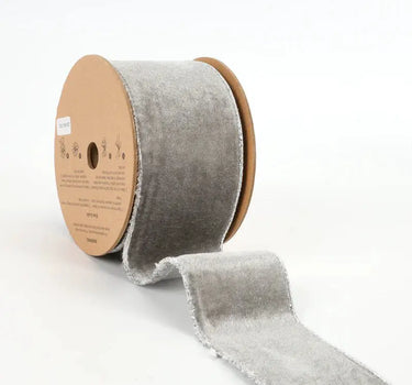 La Ribbons Velvet Wired Ribbon, Grey Silver/Silver 2 1/2" x 10Yd - Velvet Ribbons Ribbon