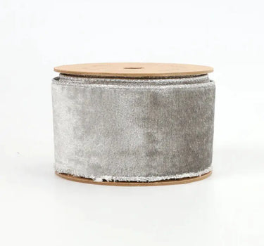 La Ribbons Velvet Wired Ribbon, Grey Silver/Silver 2 1/2" x 10Yd - Velvet Ribbons Ribbon