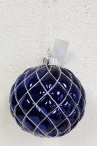Supreme Ball w/ Glitter Ornament Blue (Box of 2) 6" - Holiday Ornaments Merchandise