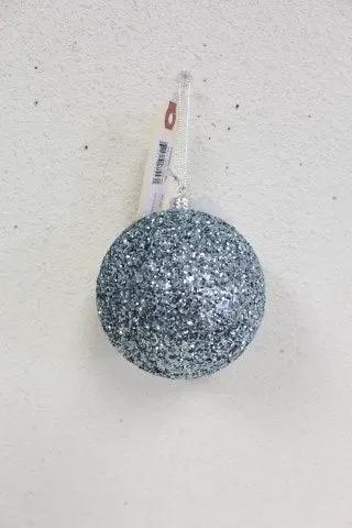 Blue-Grey Glitter Ball Ornament 4"D (Box of 6)