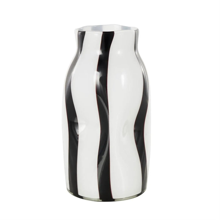Black/White Striped Glass Vase 6"W x 12"H