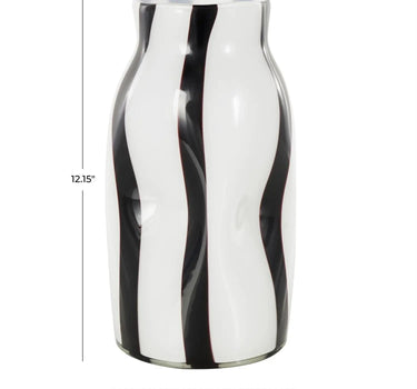 Black/White Striped Glass Vase 6"W x 12"H