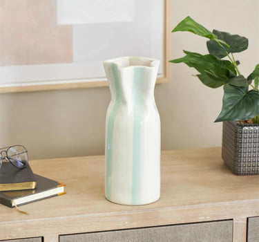 Light Blue/White Ceramic Vase 5"W x 12"H