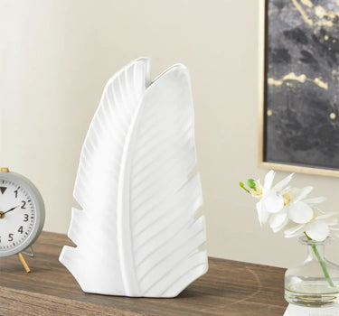 Deco Marché White Ceramic Palm Tree Curved Leaf Vase 10" X 4" X 15" - Vases Merchandise