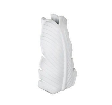 Deco Marché White Ceramic Palm Tree Curved Leaf Vase 10" X 4" X 15" - Vases Merchandise