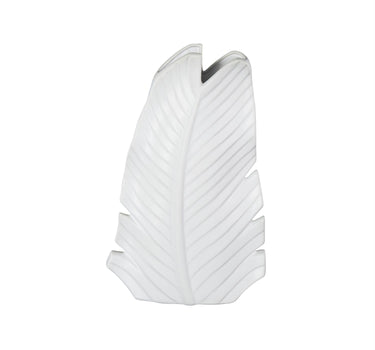 Deco Marché White Ceramic Palm Tree Curved Leaf Vase 10" X 4" X 15" - Vases Merchandise