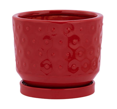 Napco Ceramic Red Prism Planter with Saucer 5.25" x 6" - Merchandise