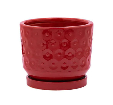 Napco Ceramic Red Prism Planter with Saucer 4" x 4.75" - Merchandise