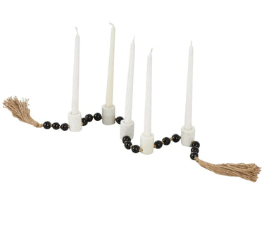 Black/White Marble Taper Candle Holder Garland 45"L