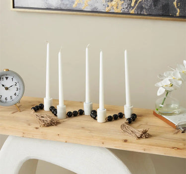 Black/White Marble Taper Candle Holder Garland 45"L