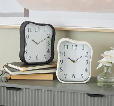 Deco Marché Metal Textured Table Clock With Gold Accents (2 Asst) 7" x 9" - Desk Clocks Merchandise