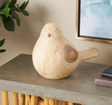 Deco Marché Cream Bird Garden Sculpture With Brown Accents 13" x 7" x 9" - Garden Sculptures Merchandise
