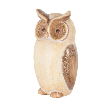 Deco Marché Cream Owl Garden Sculpture With Brown Accents 7" x 6" x 15" - Garden Sculptures Merchandise