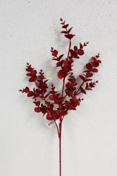 Supreme Glitter Eucalyptus Spray Red 31" - Artificial Non-Flowering Plants Silk