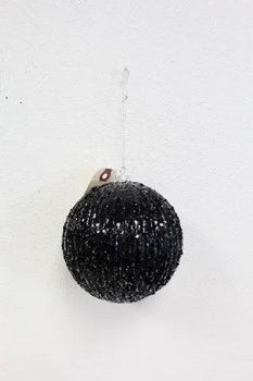 Supreme Glitter/Beaded Ball Ornament Black (Box of 4) 4.7" - Holiday Ornaments Merchandise