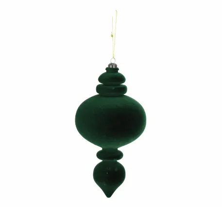 Flocked Finial Ornament Hunter Green 9"