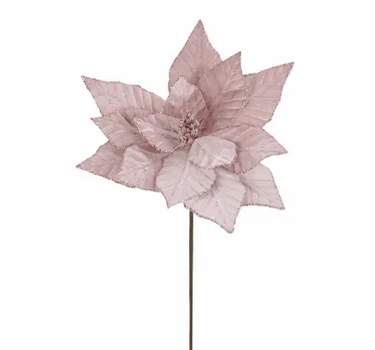 Direct Export Velvet Poinsettia Stem Pink 22" - Artificial Flowering Plants Silk