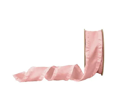 La Ribbons Rose Ruffle Ribbon, pink satin ribbon with ruffled edges on a spool, 1.5in x 20yd