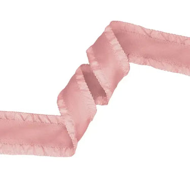 Rose Ruffle Ribbon, pink satin trim with ruffled edges, 1.5 in wide x 20 yd