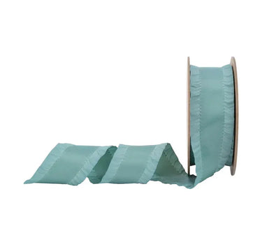 Celadon Ruffle Ribbon, 1.5" x 10yd, light teal ribbon on a spool