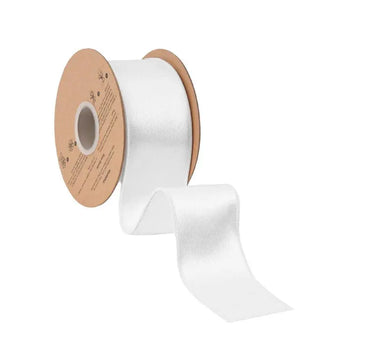 La Ribbons 2 1/2" Wired Shimmer Satin Ribbon, White with White Backing, 10 Yd - Satin Ribbons Ribbon