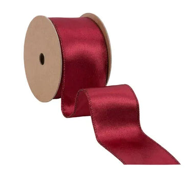 Ribbon La Ribbons Wine Wired Shimmer Satin Ribbon, 2.5 in x 10 yd, deep red satin.