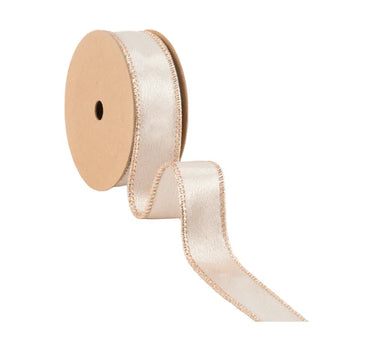 La Ribbons Shimmer Satin | Champagne with Champagne Backing Ribbon 1"Wx10yd - Satin Ribbons Ribbon
