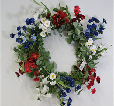Supreme Daisy Wreath Red/White/Blue 26" - Wreaths Silk