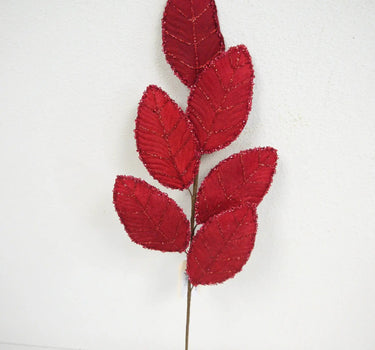 Glitter Magnolia Leaf Spray Red 27"