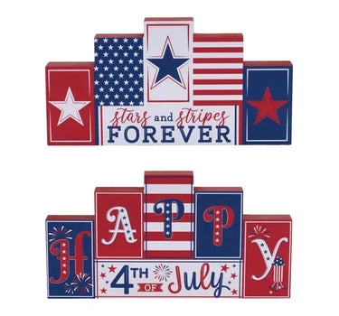 Double-Sided 4th Of July Block Sign 7.5"H x 15"L