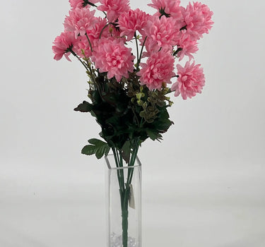 Fortune Mini Pompom Bush Pink 19” - Artificial Flowering Plants Silk
