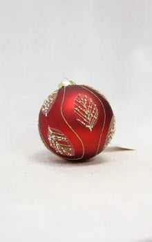 Supreme Glass Ball Ornament w/ Leaves Red/Gold 4" - Holiday Ornaments Merchandise