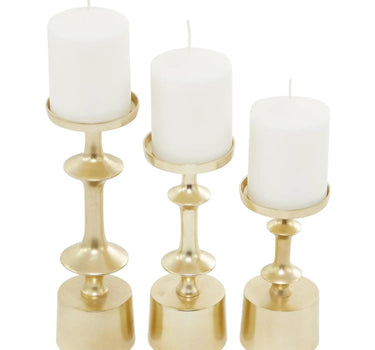 Deco Marché Gold Aluminum Metal Pillar Decorative Candle Holder - Candle Holders Merchandise
