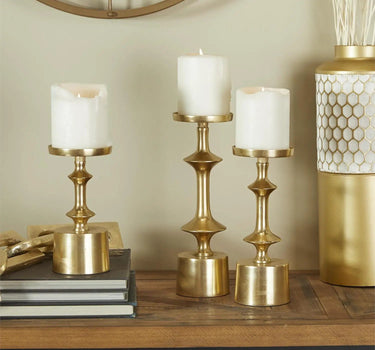 Deco Marché Gold Aluminum Metal Pillar Decorative Candle Holder - Candle Holders Merchandise