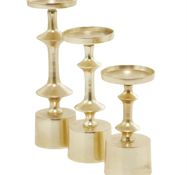 Deco Marché Gold Aluminum Metal Pillar Decorative Candle Holder - Candle Holders Merchandise