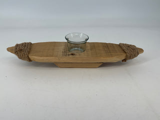 Wood Boat Tea Light Sm 15”L