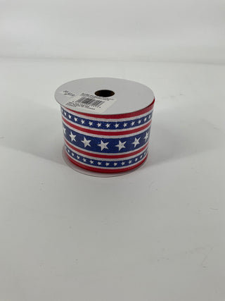 Glitter Stars and Stripes Linen Wired-Edge Ribbon Red/White/Blue 2 1/2" W x 10 Yds