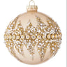 Gold beaded ornament by Raz, 4-inch holiday ornament with white pearls and gold glitter