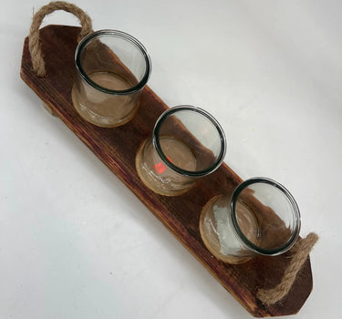 Kalalou Three Glass Candle Holders on Wood Base 18.5”L - Candle Holders Merchandise