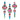 Striped vintage finial ornament trio by Raz, 8.5in glass with multicolor stripes and pink center accents